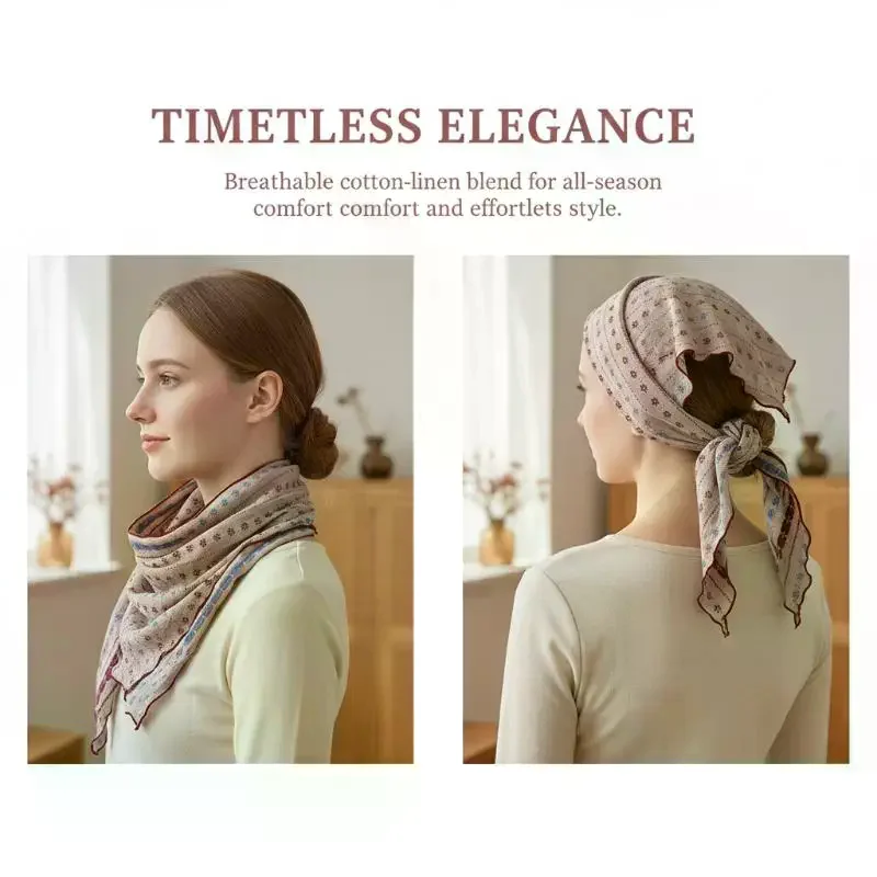 

Soft Cotton Linen Triangle Scarf Charming Cashew Print Floral Pattern Women Neck Shawl for Party Fashion