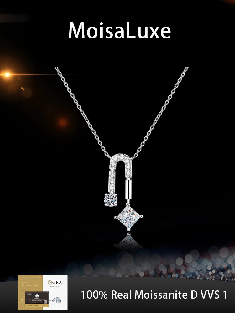 

Официальный магазин MoisaLuxe GRA Moissanite Plata, стерлинговое серебро 925, кулон с квадратным кулоном, ожерелье, ювелирное изделие, подарок для женщин