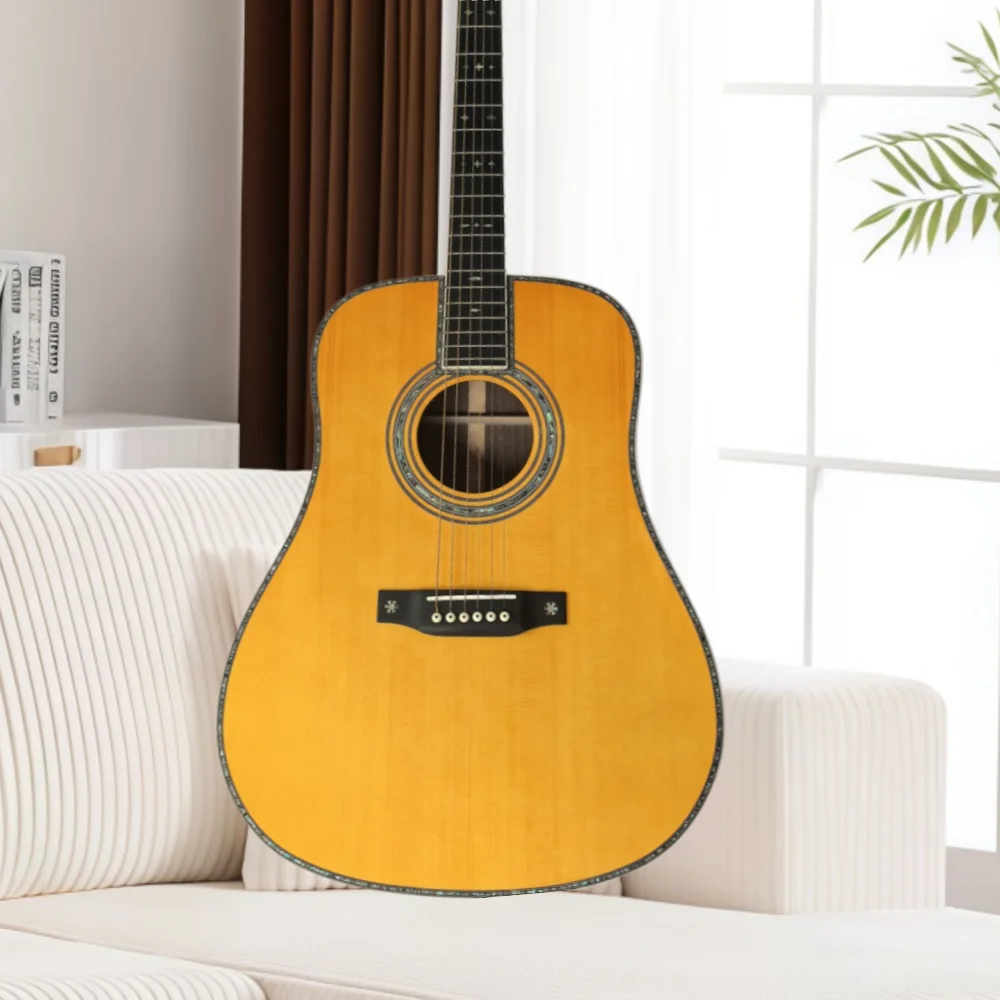 

41Inch D42 Series Yellow Acoustic Guitar Shell Inlay Solid Top Ebony Neck Rosewood Body Simple Design Clear Timbre Free Shipping