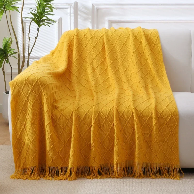 Rhombus Knitted Blanket Bed and Breakfast Decoration End Towel Office Nap Air Conditioner Blanket Living Room Sofa Blanket