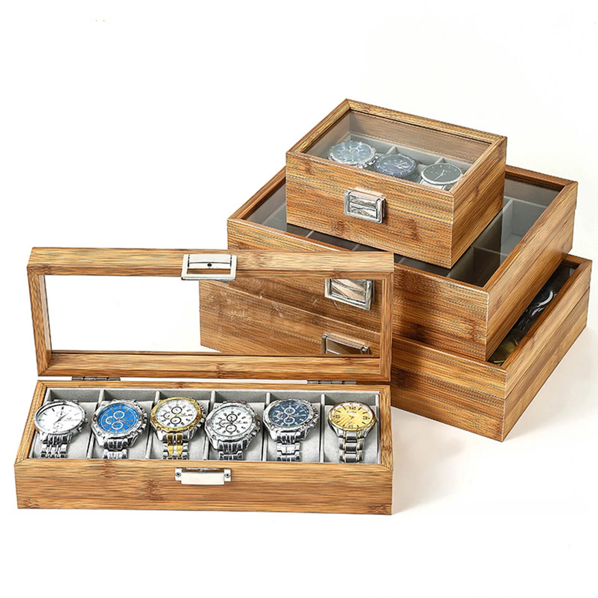 3,6,10 12 Slots Environmental Protection Bamboo Watch Box Chinese style Watch Storage Case Jewelry display for Women & Men