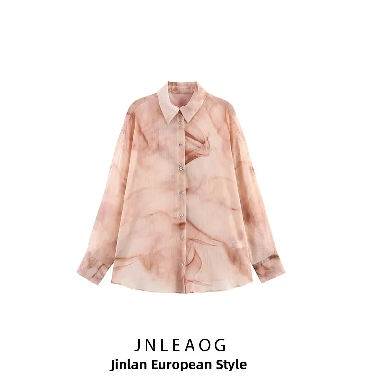 Autunno New Sle Donna Loose Fit fibra di poliestere irt lunga Sve stampato Tie Dye Design traspirante Faion Camicetta da donna