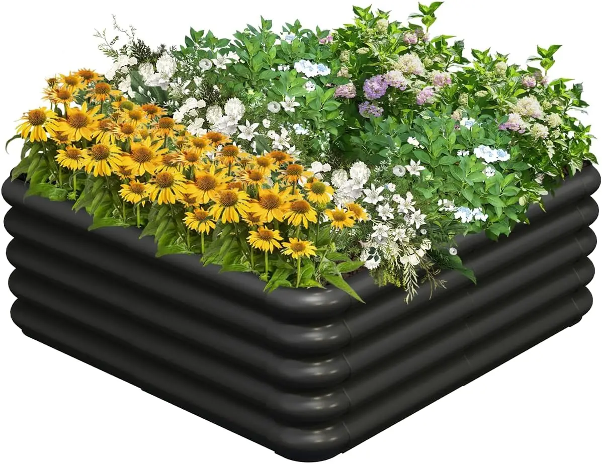 

3x3x1ft Raised Garden Bed Kit, Rustproof PP Planter Box for Vegetables Flowers Herbs, Easy Snap-On Assembly
