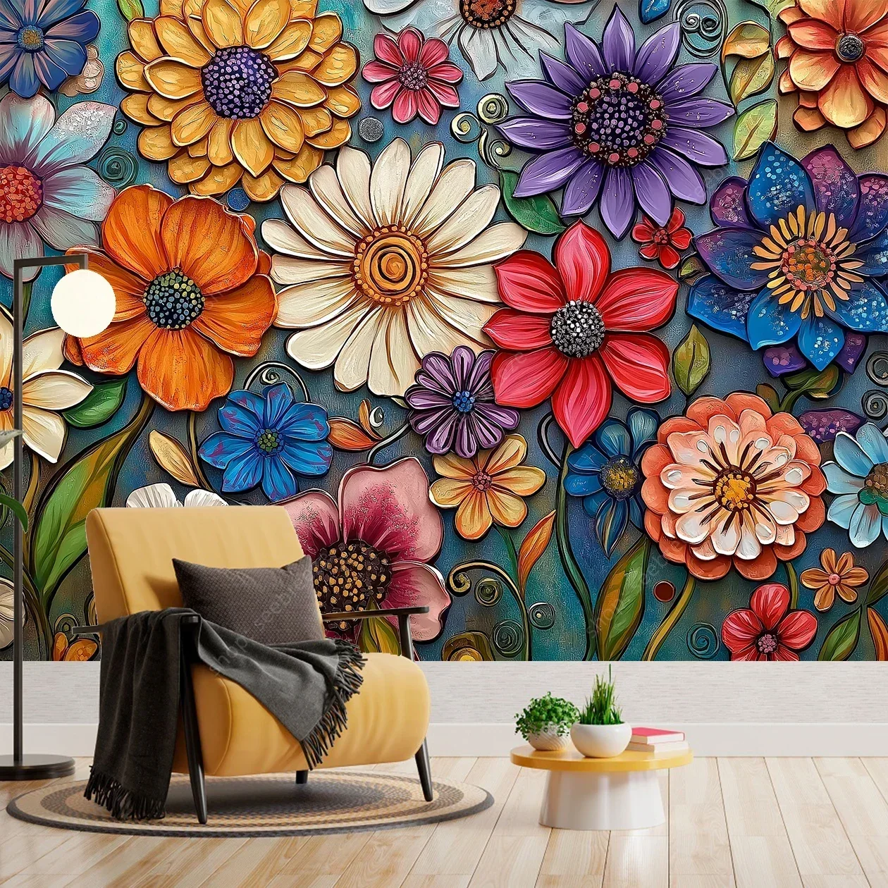 Vibrant Colorful Flower Tapestry Bohemian Wall Art Bedroom Living Room Decor Floral Garden Inspired Design Home Decor