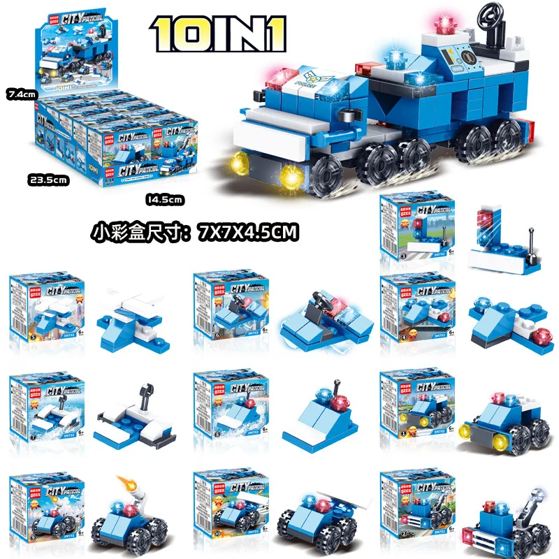 10 in 1 ใช้งานร่วมกับ Lego Building Blocks DIY รถตํารวจ Fire รถบรรทุกปราสาทอิฐของเล่นเพื่อการศึกษาเด็กของขวัญ
