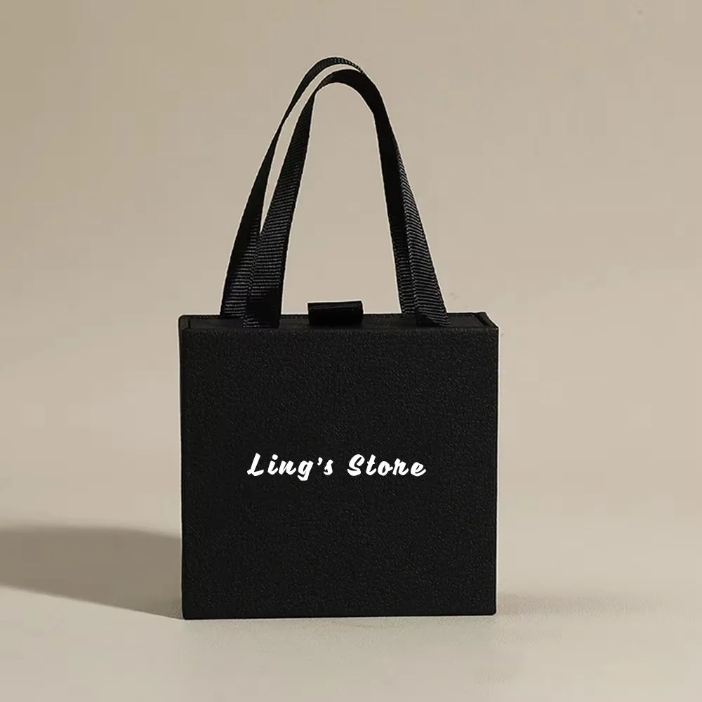 

50pcs 9x9x3.5cm Custom Logo Jewelry Paper Drawer Box Tote Personalized Name Necklace Earrings Rings Jewelry Pouch Bag Packaging