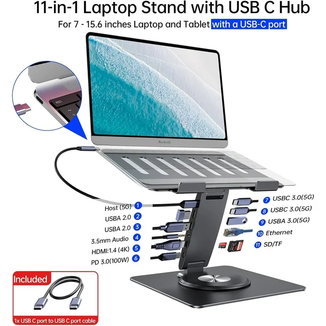 Podstawka pod laptopa do MacBook Pro Air Dell HP Surface 360 °   Obrotowy, składany uchwyt na laptopa z hubem USB, 4K 60Hz, uniwersalny.