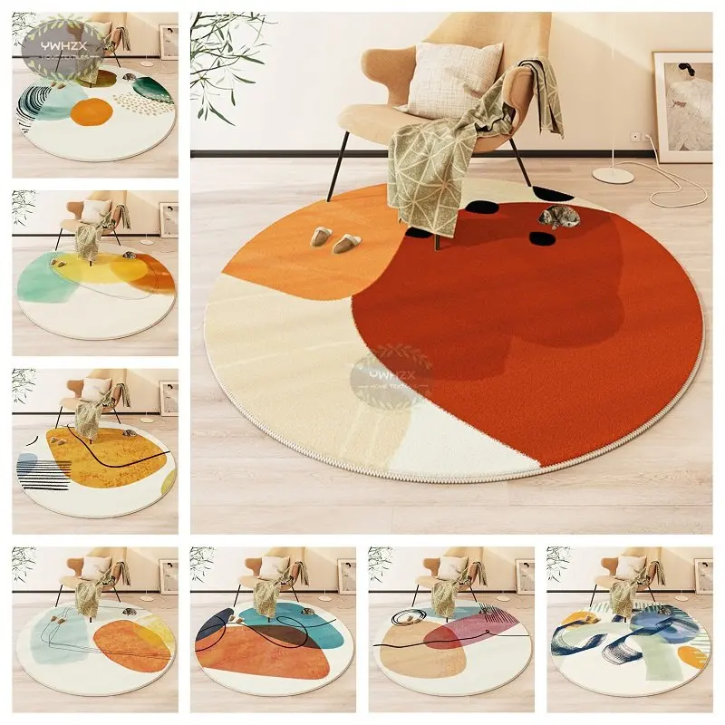 Modern Abstract Carpets For Living Room Minimalist Bedroom Decor Round Flannel Rugs Chair Floor Mat Anti-Slip Large Area Carpet