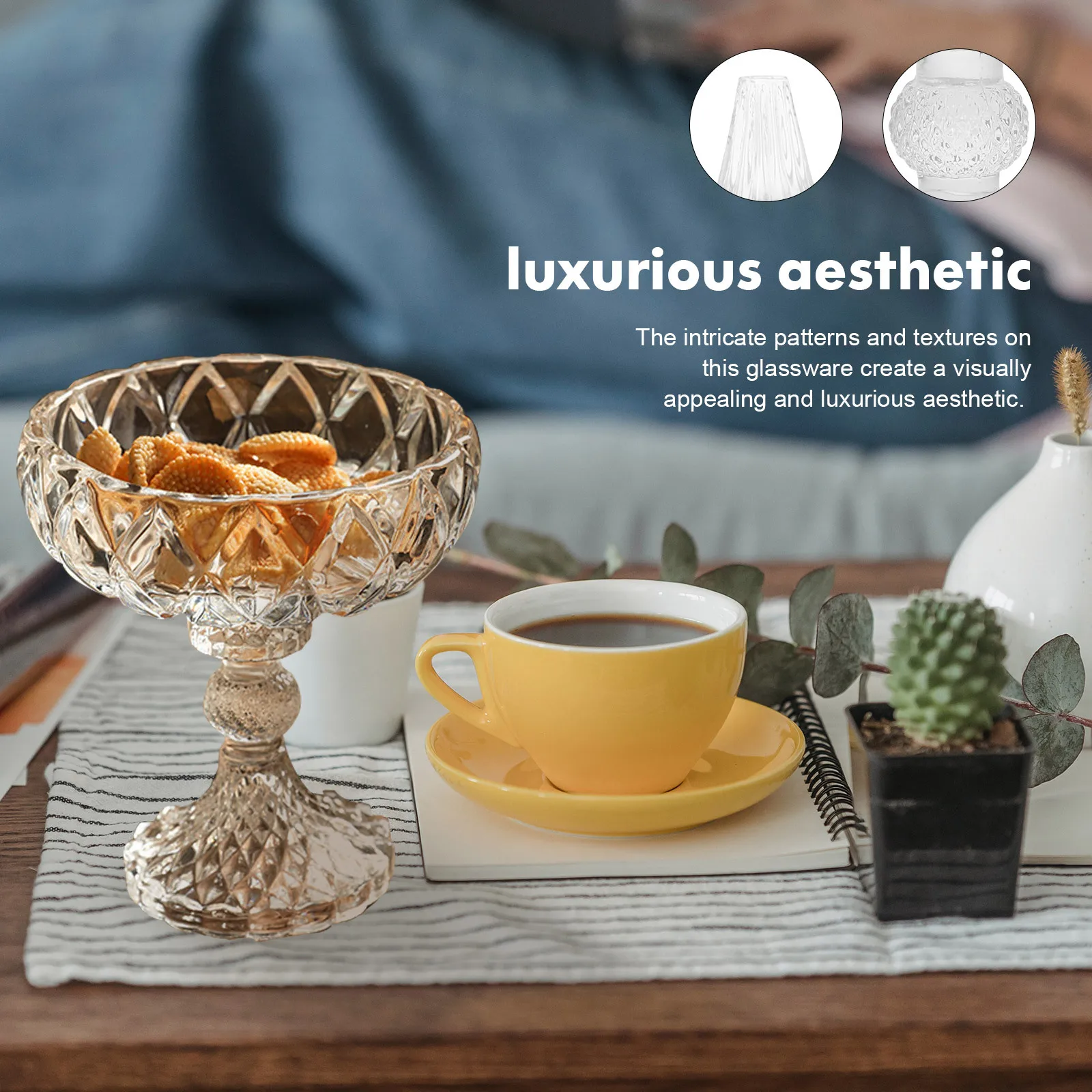 

Embroidered Glass Jewelry Storage Jar European Style Footed Design for Dessert Fruit Snack Holder Dried Food Container Candy Jar