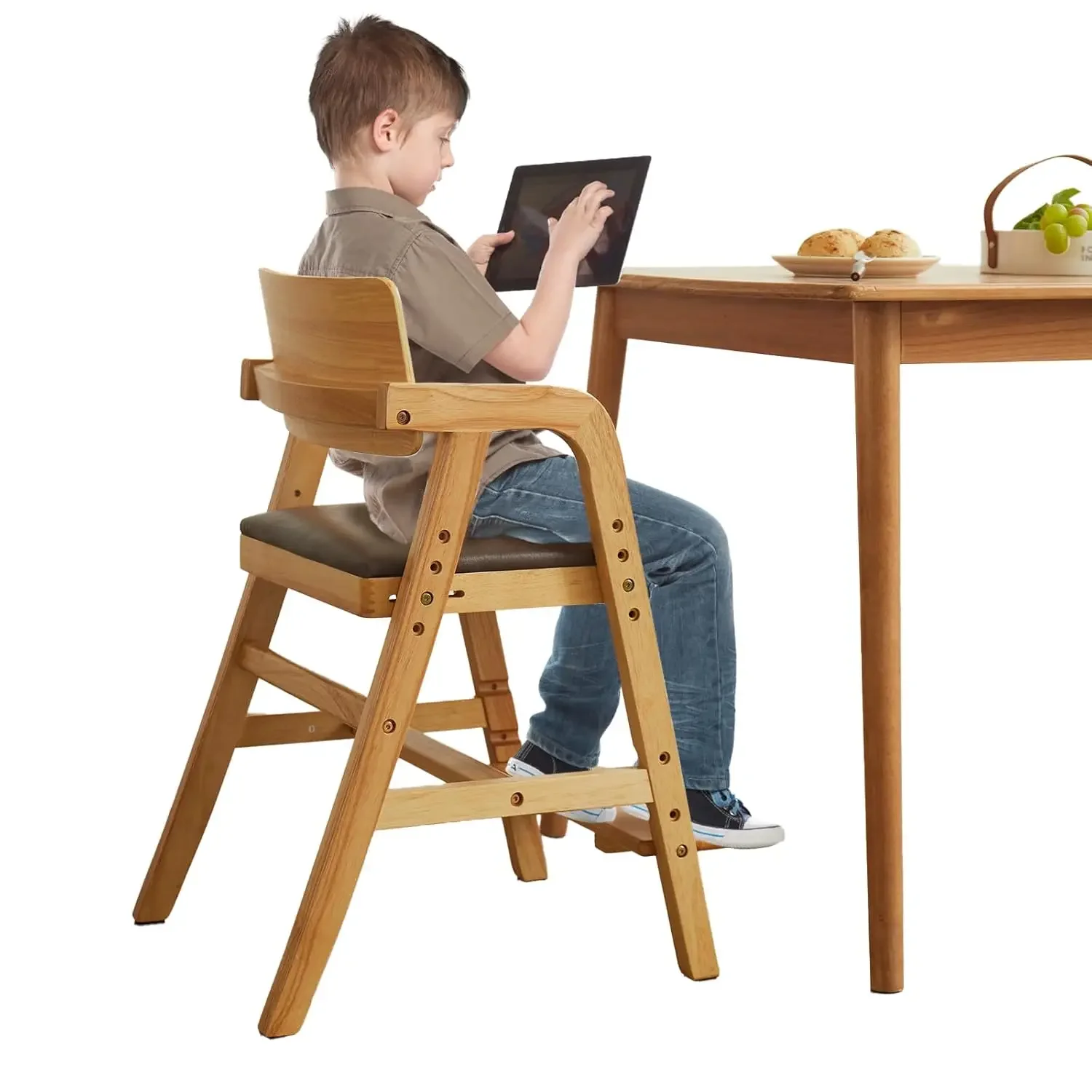 Solid Wood high Chairs for Toddlers,High Chair Grows with Kid for Dining, Study Chair for Children