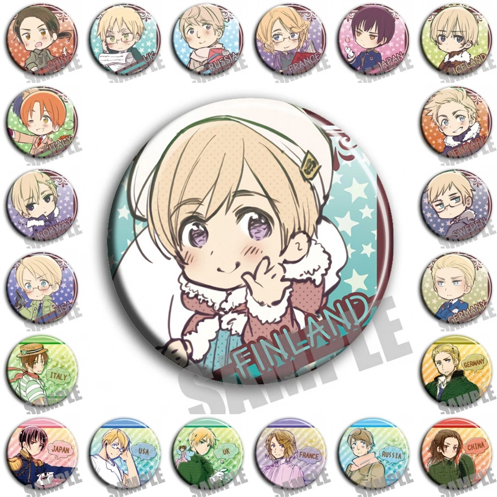58mm Anime The Beautiful World Stars Feliciano Vargas Arthur Kirkland Cosplay COSTUME Badge Pin SPTE Tinplate Brooch Prop Gilf﻿