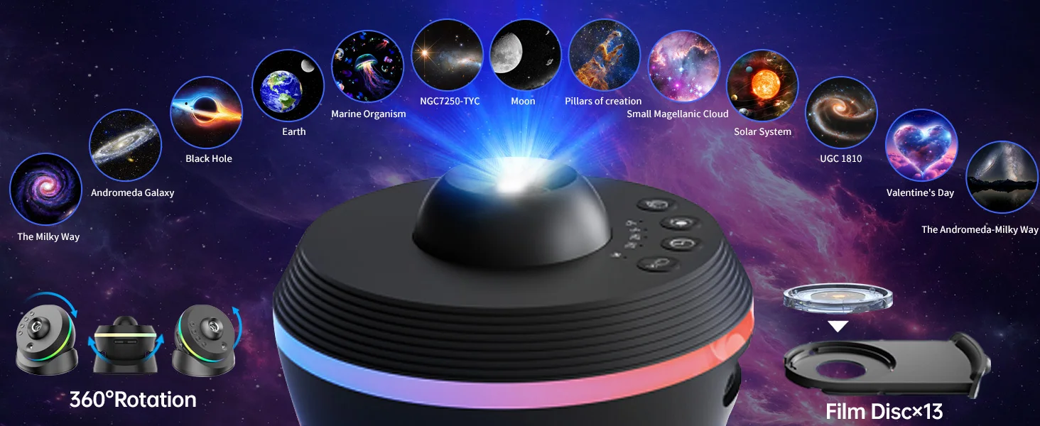 1 PC 13 in 1 Star Projector Night Light Galaxy Projector Bedroom Planetarium Projector with Timer and Rotation Function
