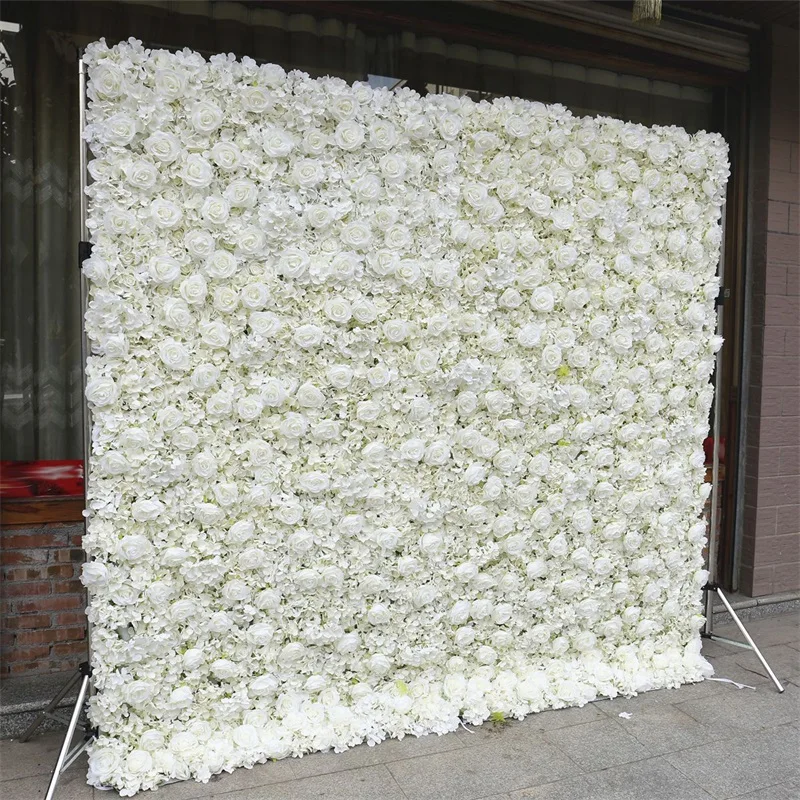 Flower Artificial Flower Wall for Wedding Decor Custom 3D Roll Up Fabric Cloth Base Pink Silk Rose Flowerwall Backdrop