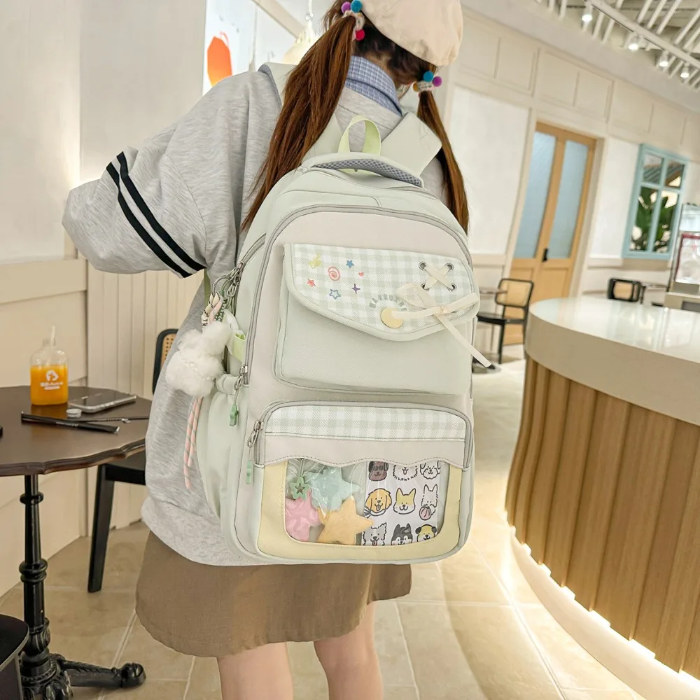 

Two-dimensional Transparent Pain Bag High-value Ins College Style Sub-middle Multi-compartment Double Shoulder Multi-functional