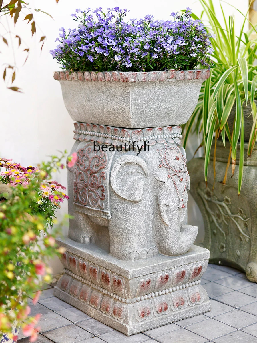 Garden Outdoor Elephant Gate Pier Decoration Flowerpot Base Garden Layout Terrace Decoration Villa Landscape