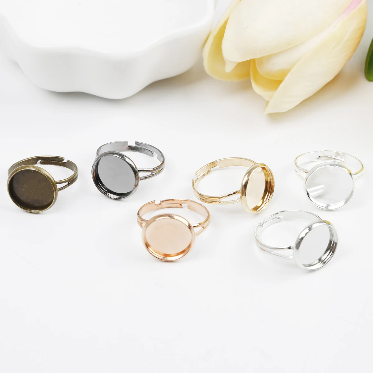 10pcs 12mm round Cabochon Ring Blanks Zinc Alloy Metal Bezel Setting DIY Jewelry Making Cabochon Ring Base