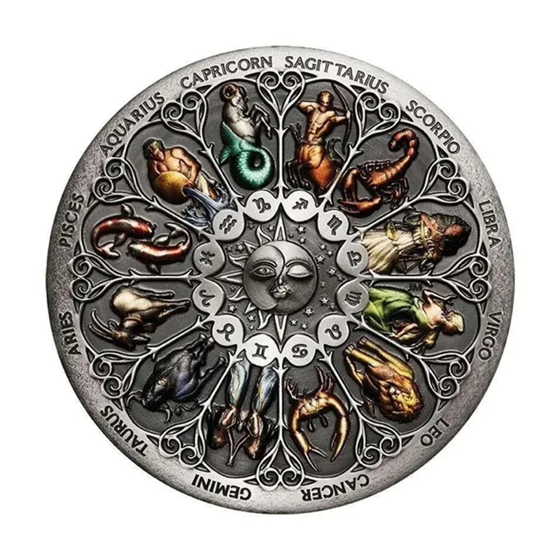 Antique Twelve Constellations, European and American Paintings, Ancient Silver Smiley Face Coins, Tarot Wishing Coins, Crafts