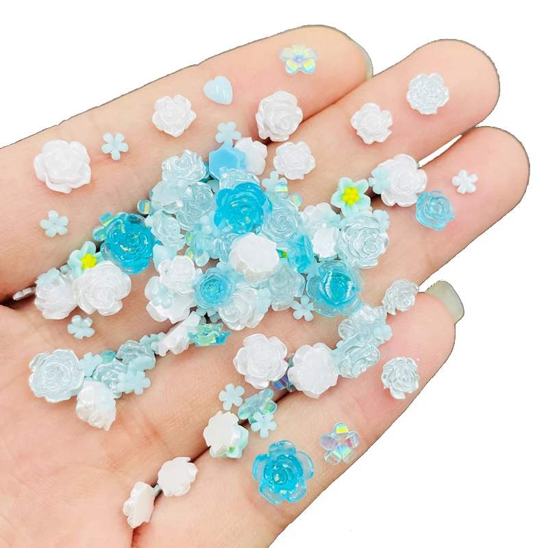 100 Pcs New Cute Mini Shiny Mixed Color Floret Resin Figurine Crafts Flatback Cabochon Ornament Jewelry Making Accessories N59