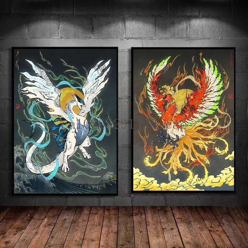 Pokemon Japanese Anime Cartoon Canvas Painting Lugia Ho-Oh Posters Print Mural Pictures Wall Art Home Aesthetics Decor Cuadros