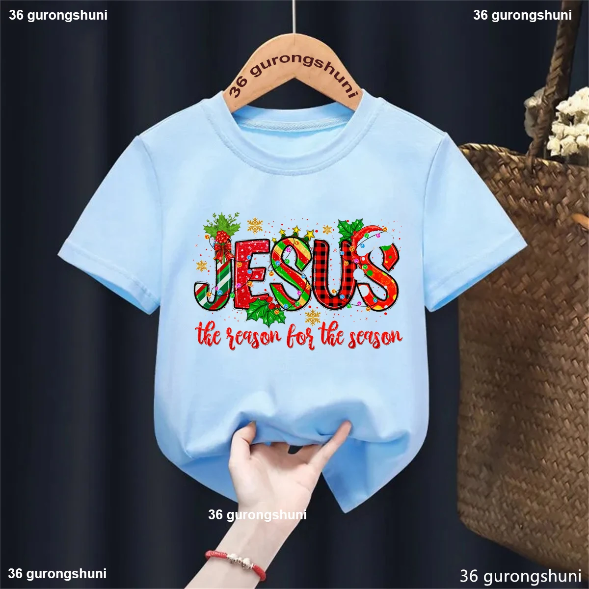 Jesus The Season For The Reason Graphic Printed T Shirt Girls/Boys Chrsitmas Gift Kids Clothes White/Pink/Gray/Blute T-Shirt