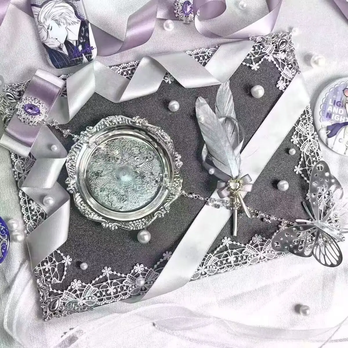 Luxury Purple Ribbon Bownot Cosplay Ita Bag Decoration Goods Display Dinner Plate Badge Display Board Organizer Board Decorative