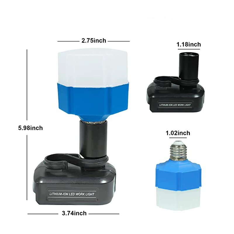 Untuk Dewalt/Makita/Milwaukee 1200LM lampu portabel baterai Li-ion lampu Desktop 12W cocok untuk berkemah di luar ruangan kerja dalam ruangan