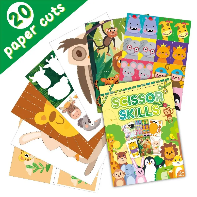 

20 листов вырезки из бумаги с животными, вырезки из бумаги для начинающих, костюм с наклейками для детей в возрасте от 3 до 8 лет (не включая ножницы)