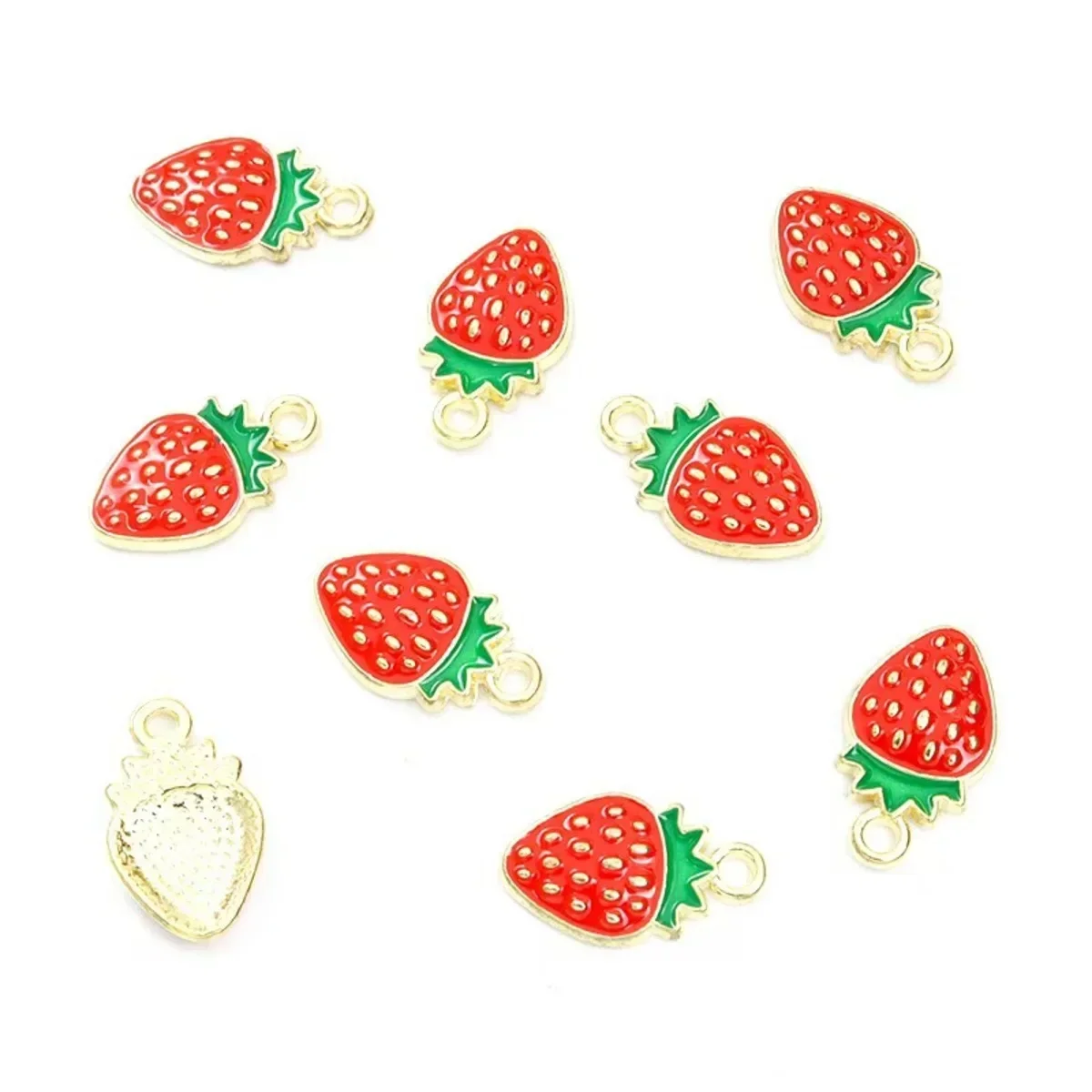 سحر مجوهرات الفاكهة DIY - 10 قطع من المعلقات الزيتية المصنوعة من مينا الفراولة الحمراء لصنع أقراط القلادة والسوار