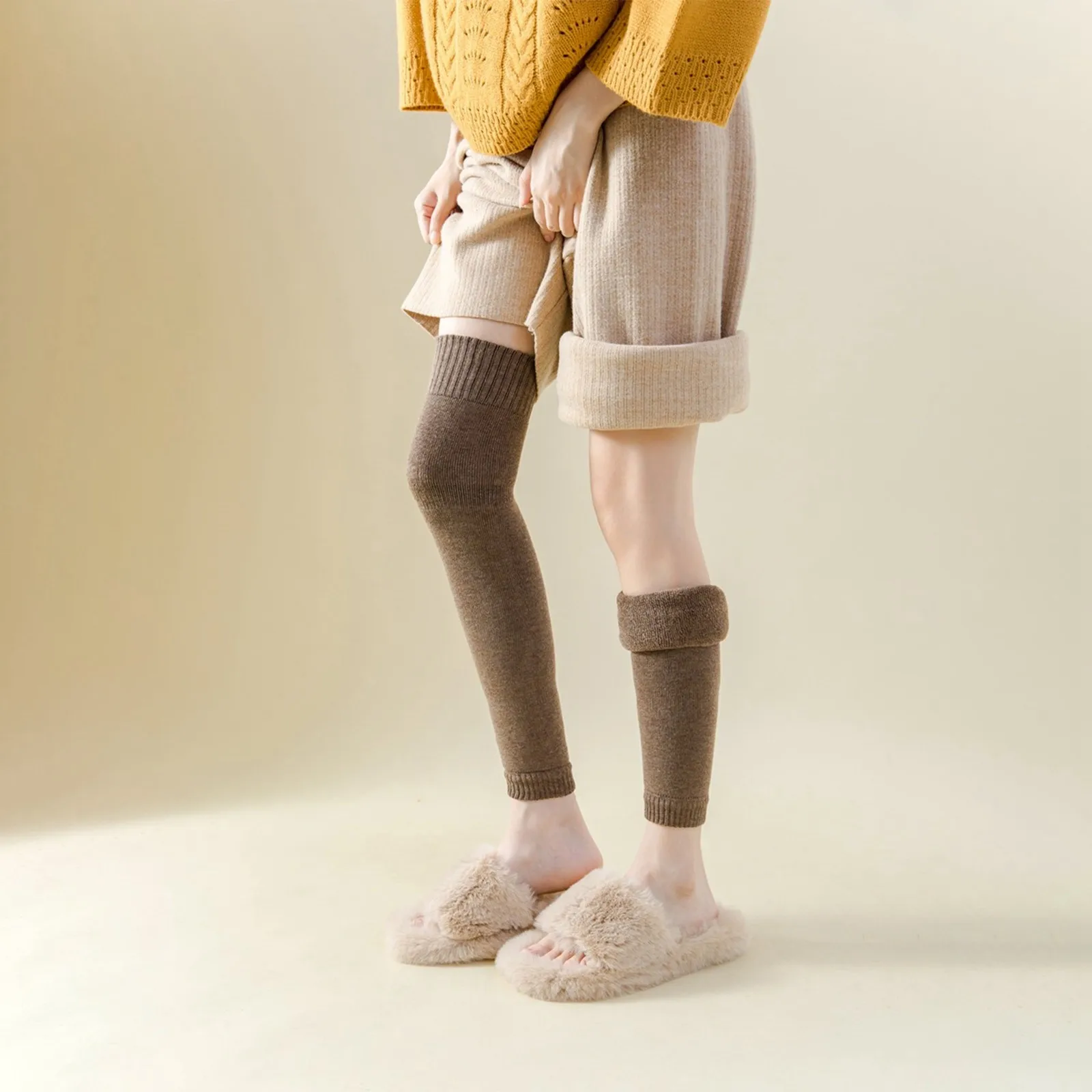 1 par de rodilleras gruesas y cálidas de lana, Protector de rodilla de Cachemira, calentadores de piernas a prueba de viento y frío, rodilleras para hombres y mujeres, mangas para piernas