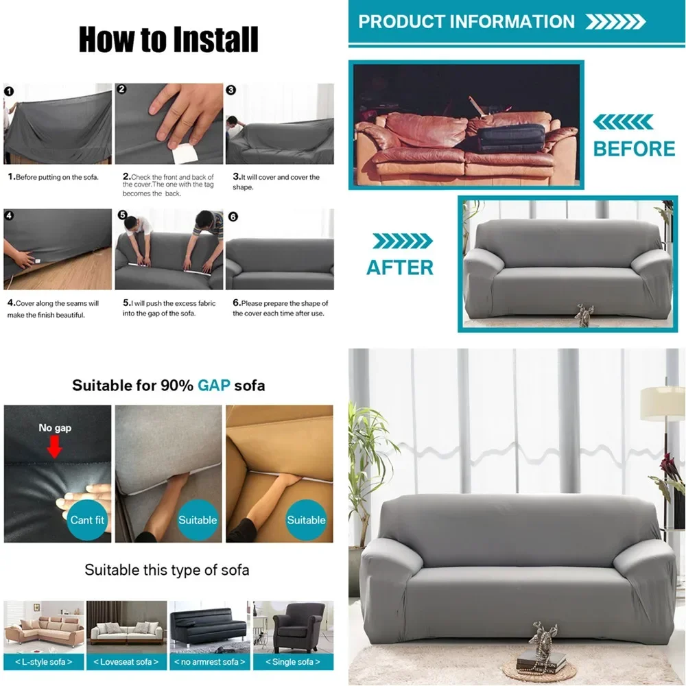 Solid Color Elastic Sofa Covers for Living Room Spandex Sectional Corner Sofa Slipcovers Couch Chair Cover 1/2/3/4 Seater