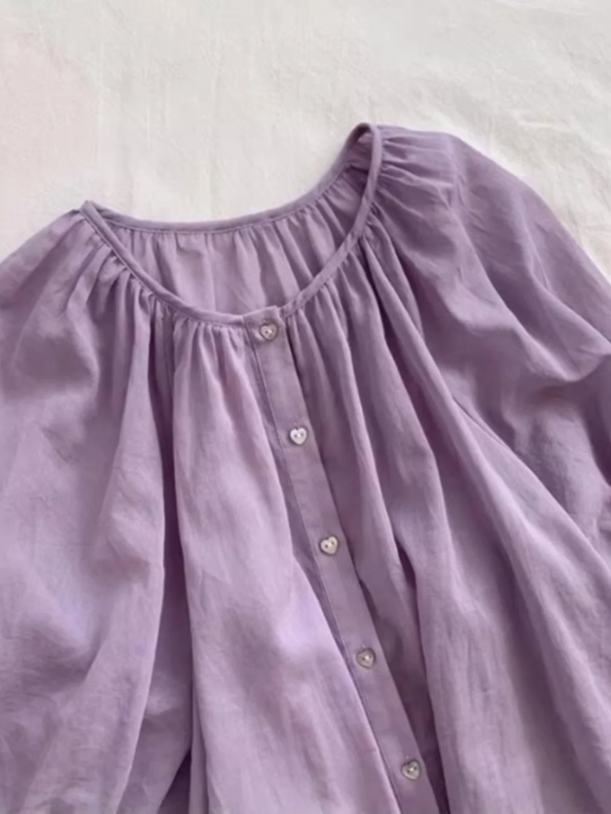 Loose Fit Lantern Sve irt dames zomer dunne pop ontwerp afslankeffect casual Sle ronde Ne button-up top