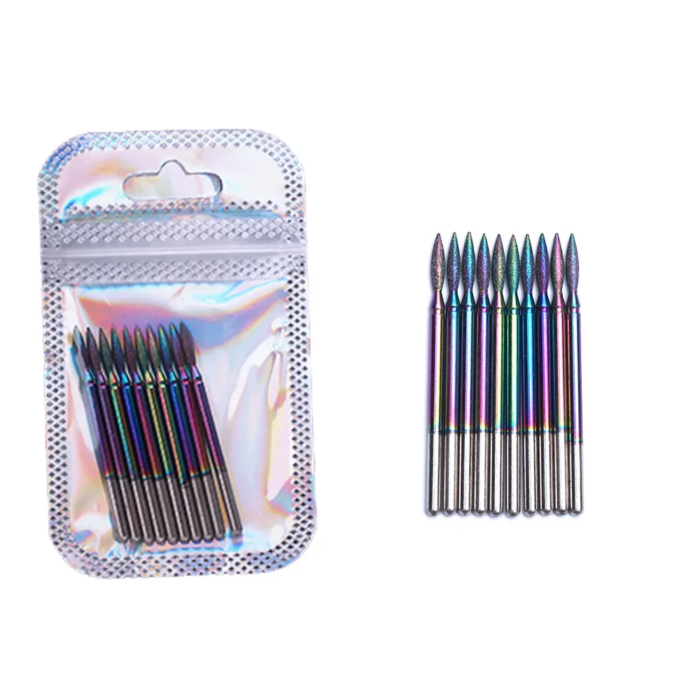 10 stks Rainbow Diamond Burr Frees Nail Boren Set Coating Carbide Cuticle Clean voor Elektrische Manicure Pedicure