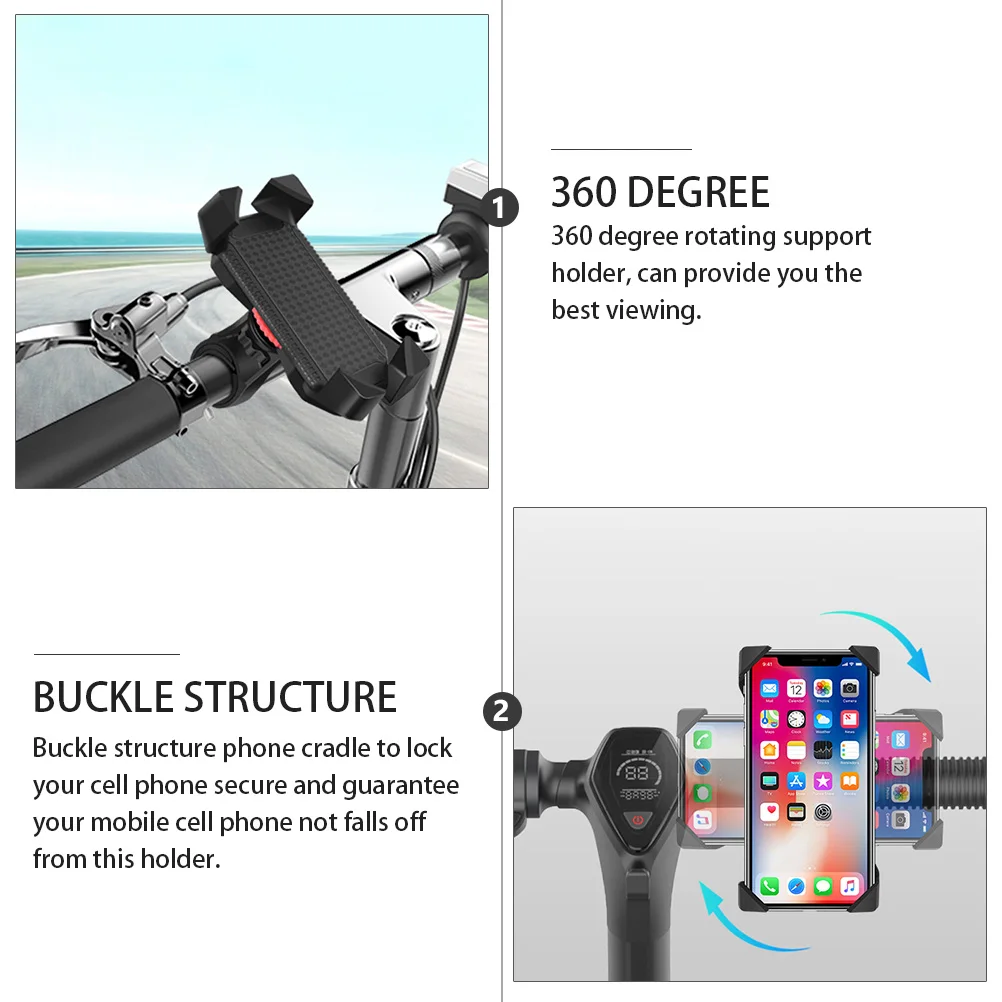 

Universal Phone Mount Holder 360 Degree Rotation Black Motorcycle Bike Adjustable Cell Stand Non Slip Scratch Protection Easy
