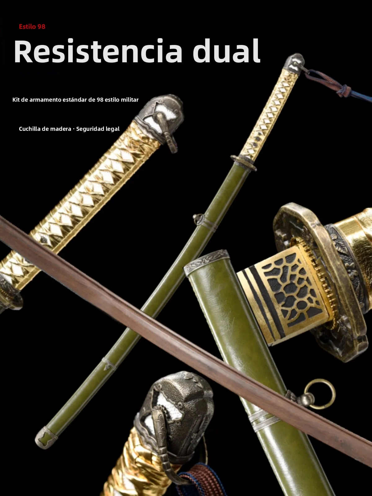 Espada de madera estilo japonés con funda, espada Bokken de madera maciza sin afilar para entrenamiento de artes marciales y ...