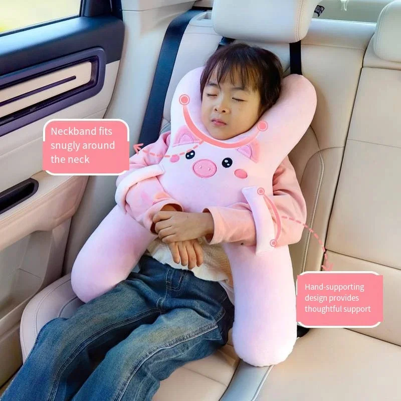 Cute Cartoon Kids Support Pillow Removable Breathable Car Headrest Lumbar Cushion for Family Road Travel