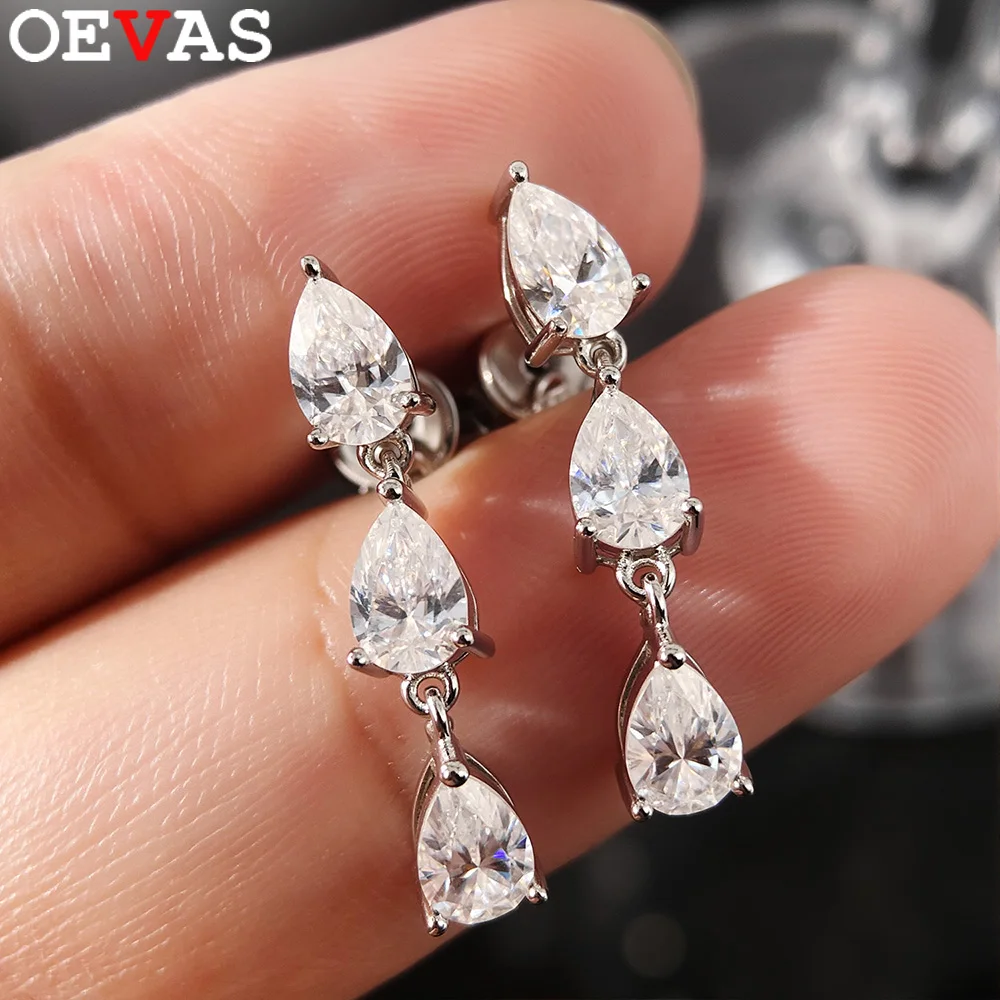 OEVAS Each 4x6mm Pear Cut Full Moissanite Drop Earrings for Women S925 Silver Can Pass Diamonds Test Engagement Fine Jewelry