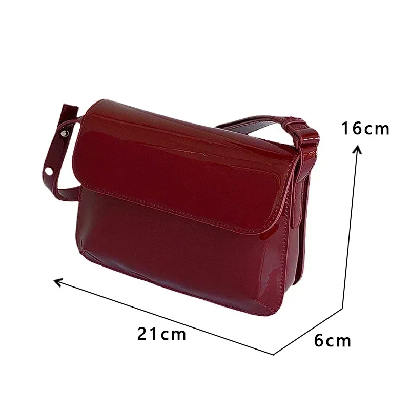 Luxury Flap Crossbody Bag Retro Patent Leather Shoulder Bag for Women  Solid Color Underarm Bag Red Crossbody Bags Lady Handbag