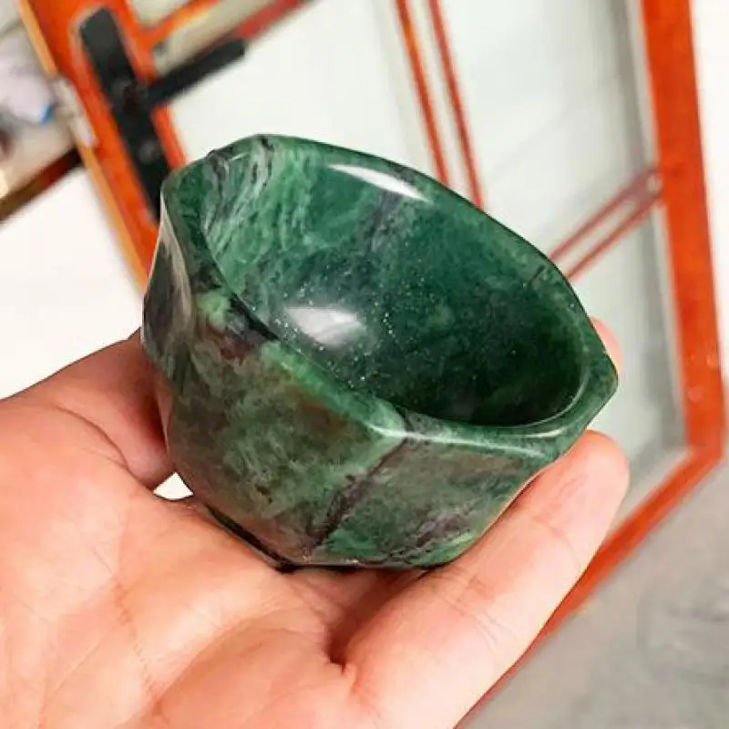 Medicine King Stone Jade Teacups Chinese Tea Ceremony Tibetan Healing Magnet Stones Gongfu Teaware Green Jade Octagonal Cups