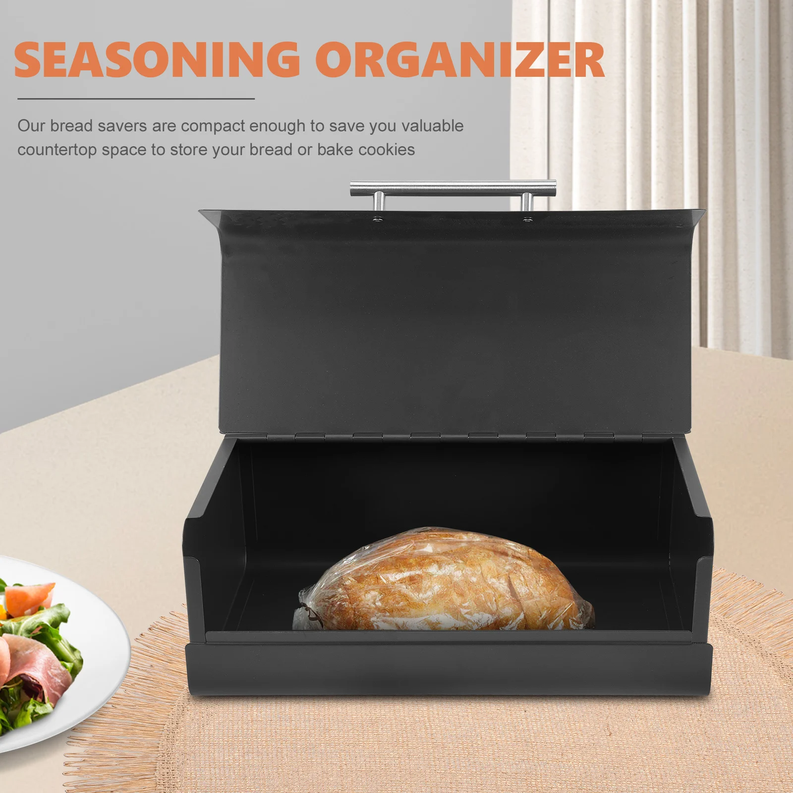 

Flip Top Storage Box Compact Metal Bin For Countertop Household Bread Container Retro Kitchen Accessories Bread Holder