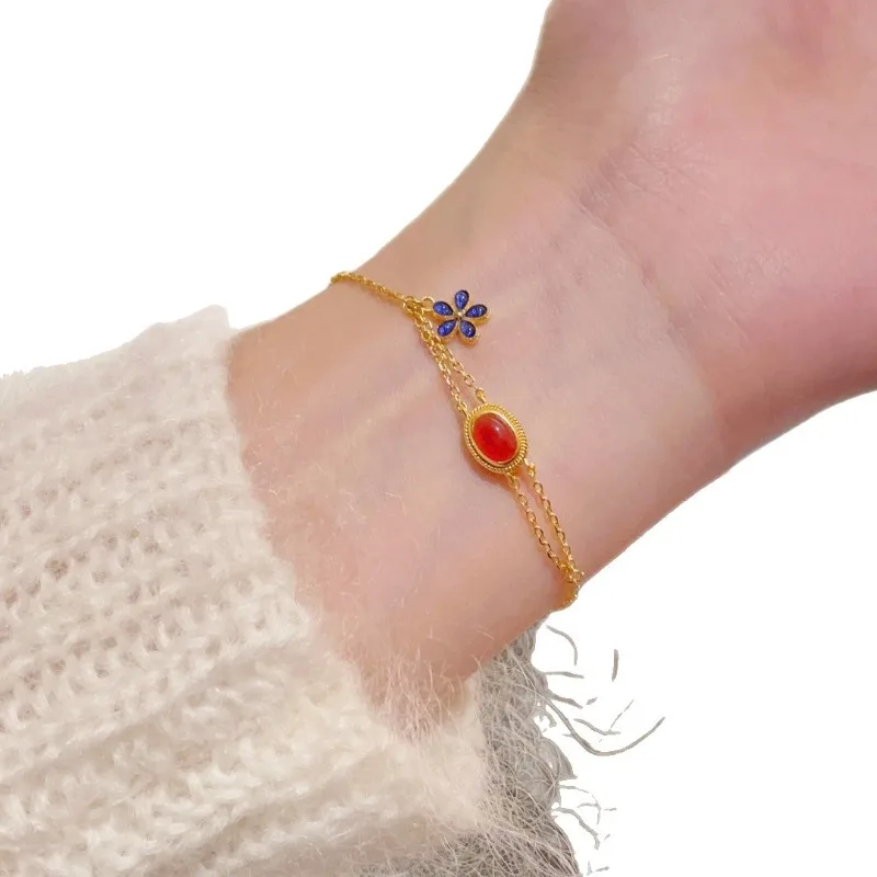 جديد النمط الصيني الرجعية ابنة الذهب الشعور الصغيرة زهرة زرقاء سوار الإناث المتخصصة شخصية رائعة فتاة القلب ضوء لوكس