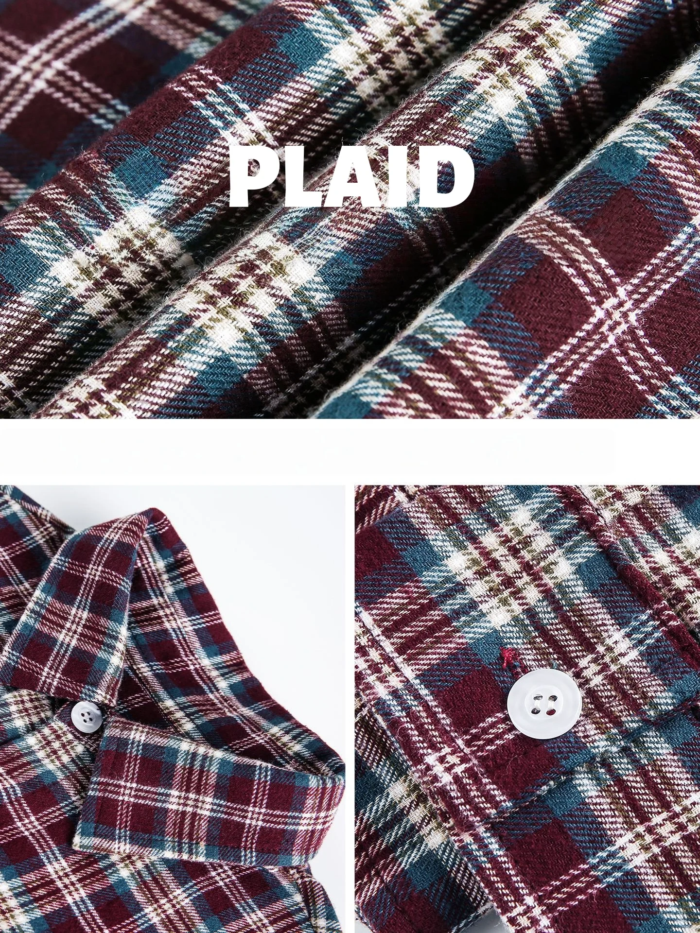 Retro Contrast-Color Plaid Long-Sleeve Shirt for Men Basic Checkered Collar Pocket Shirt Couple's Outerwear