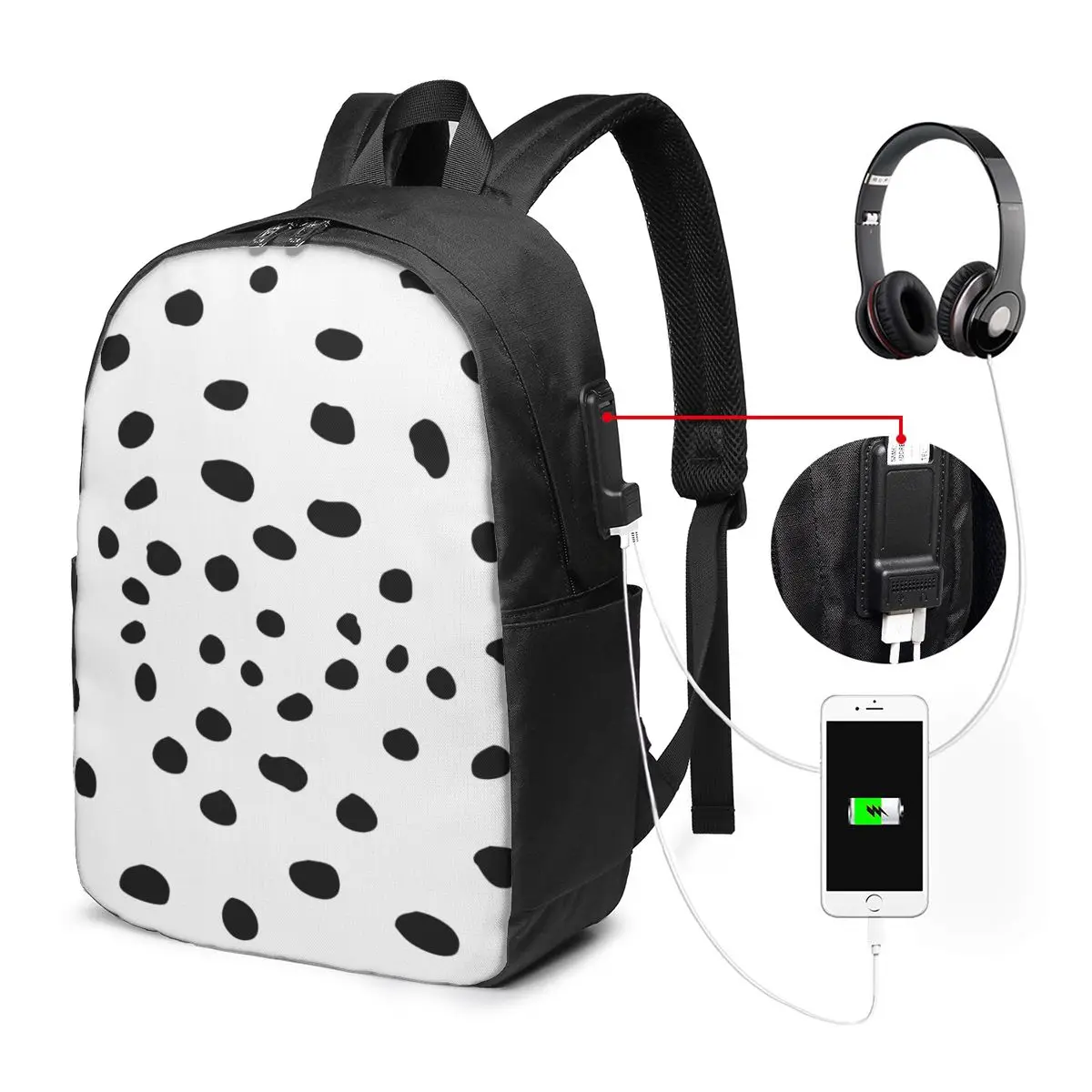 

Black Dalmatian Dog Animal Print Backpack Travel Notebook Bag Computer College Student School Bag Laptop Shoulder Bags
