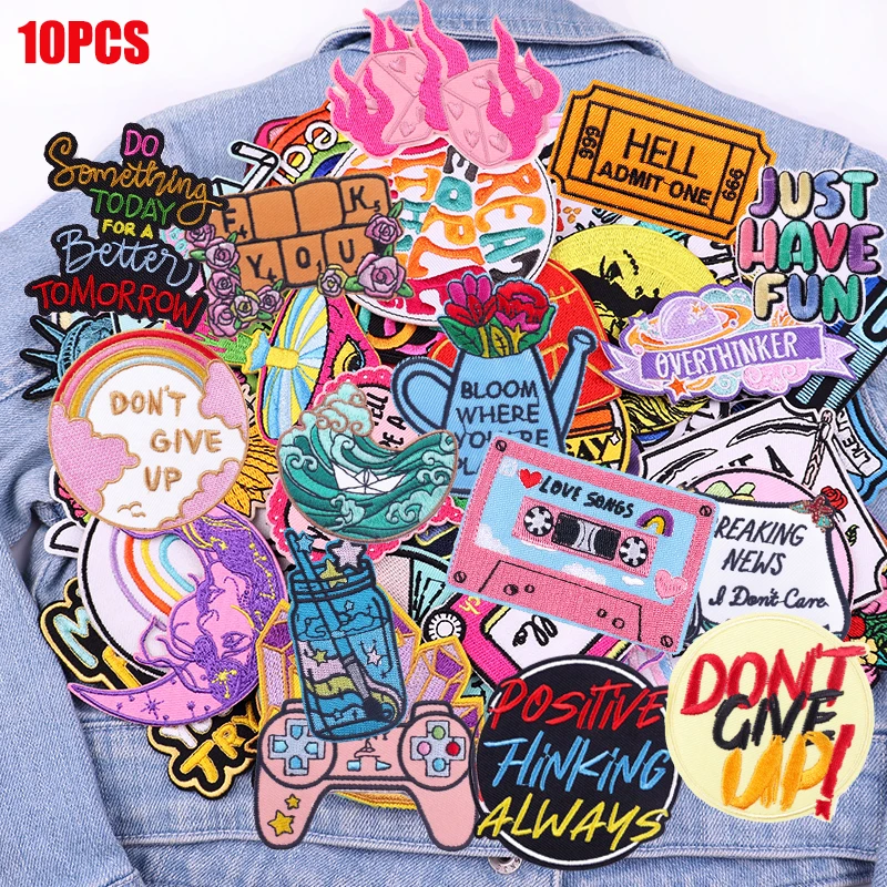 10/20/30/40/50PCS Random Patch Positive Language Letter Slogan Embroidered Patch Cartoon Letter Tape Patch Iron On Patches DIY