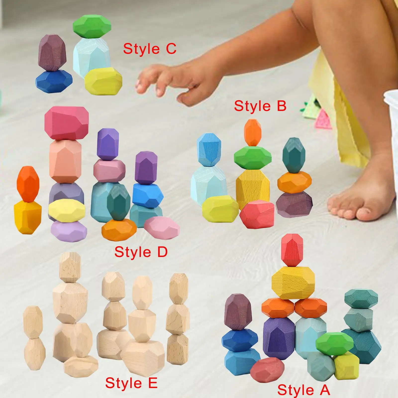 Juego de bloques de construcción Montessori para niños, piedra de equilibrio apilable, clasificación de madera