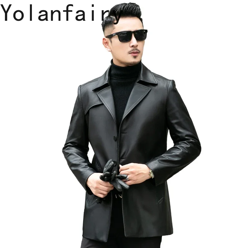 YOLANFAIRY Spring Autumn Genuine Leather Jacket Men’s Clothing Suit Collar Casual Natural Real Sheepskin Coats Jackets Men Top