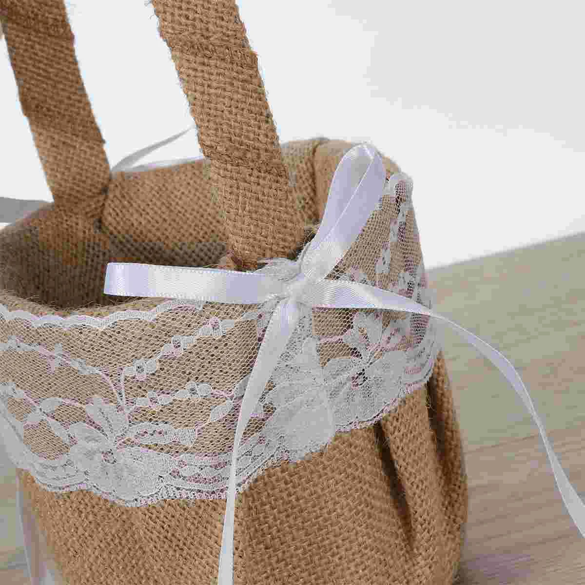 Wedding Basket and Pillow Rustic Country Cushion Generic Burlap Jute & Lace Flower Ring Bearer