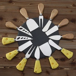 6-Piece Wooden Handle Stainless Steel Cheese Knife, Cheese Knife, Butter Knife, Pizza Knife, Cheese Fork, Butter and Cream