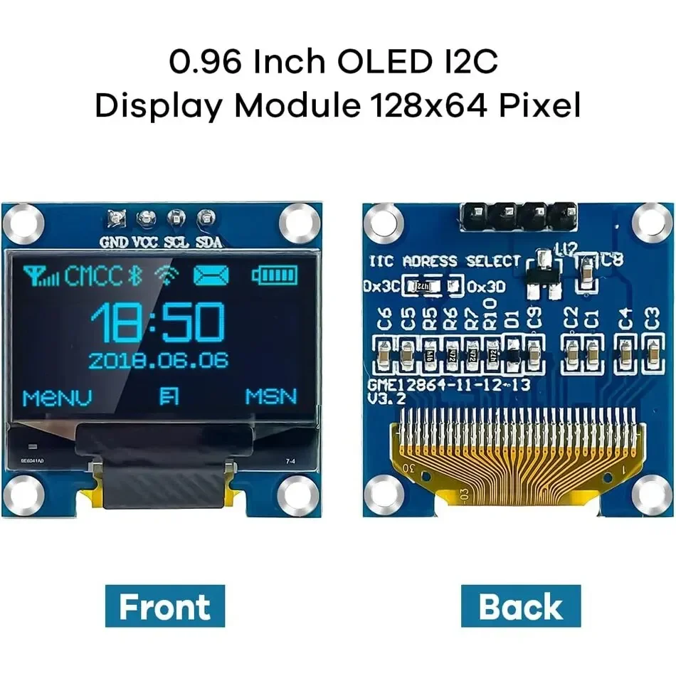 0.96" Inch OLED Display Screen Module I2C IIC 128x64 SS - D - 1306 3.3V-5V Blue/blue Yellow/White for Arduino ESP32 ESP8266