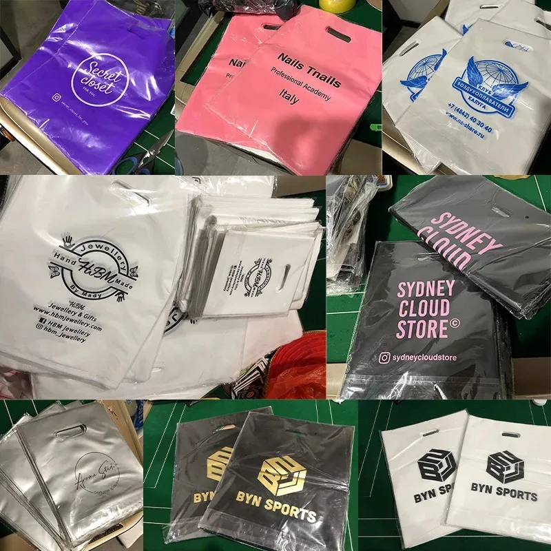 100 Stück individuelle Einkaufstüten aus Kunststoff mit Logo, personalisierte Geschenktüte für kleine Unternehmen, Verpackungen, Einzelhandel, Messen, Veranstaltungen, Partys – Detail 5
