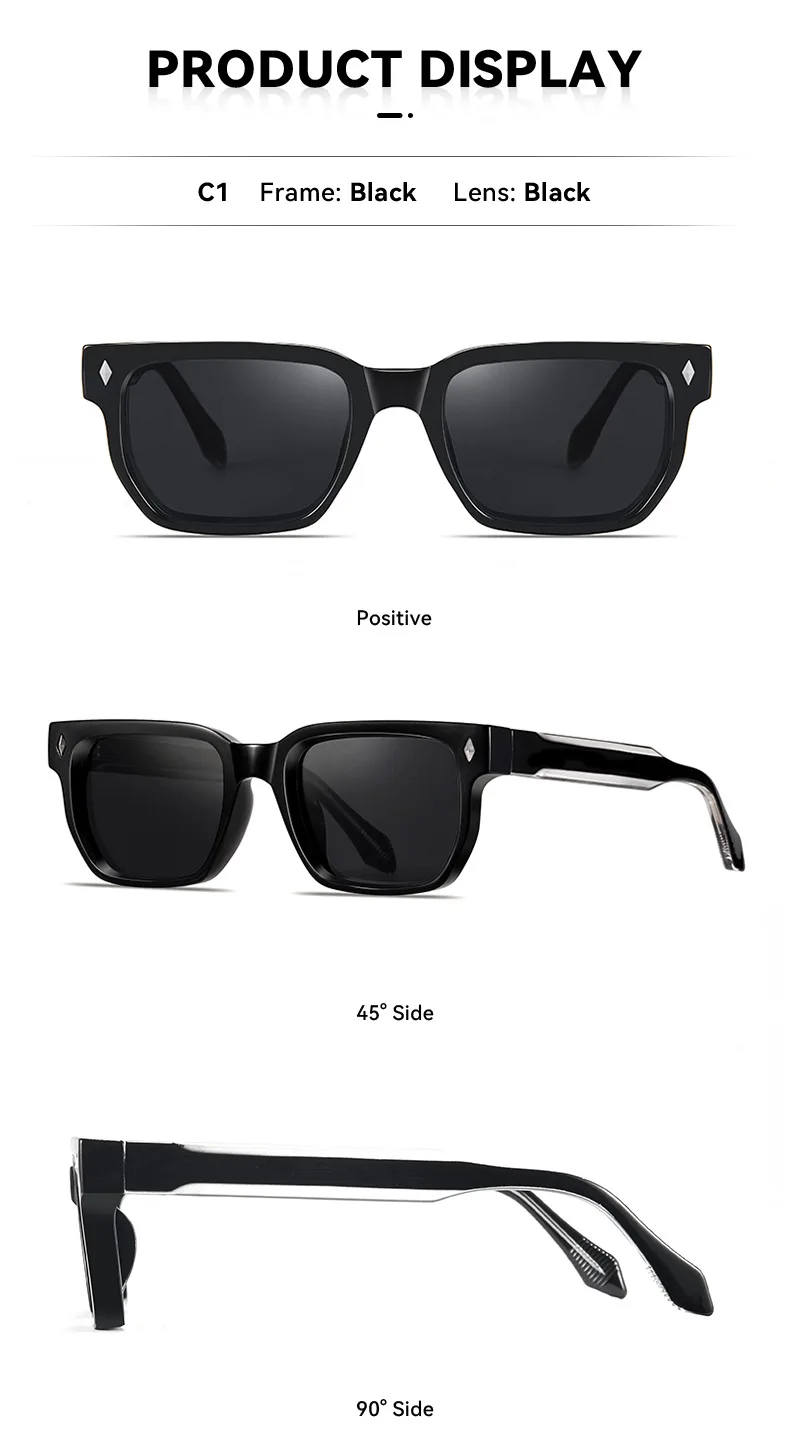 SHAUNA Retro Rivet Rectangle Sunglasses UV400 Sun Glasses